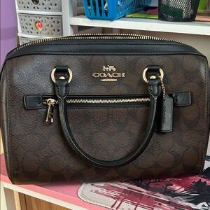 Coach Black and Brown Satchel with Gold Accents